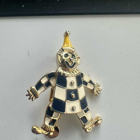 Gold Tone Clown Pin with Navy and Cream Enamel - Picture 2 of 6